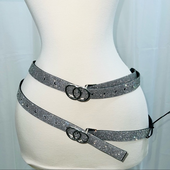 NEW Rhinestone Black Leather Belt with Adjustable length